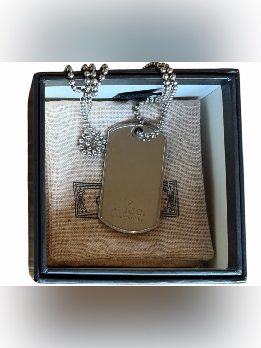 Gucci Sterling Silver Dog Tag Necklace